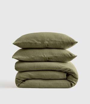 Quince Organic Cotton Airy Gauze Quilt Set in Olive King / Cal. king NEW NO TAG
